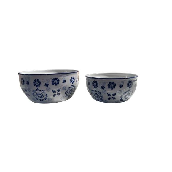 Yokohama Studio Blue White Floral Hand Painted Bowl Set of 2 - Picture 7 of 9